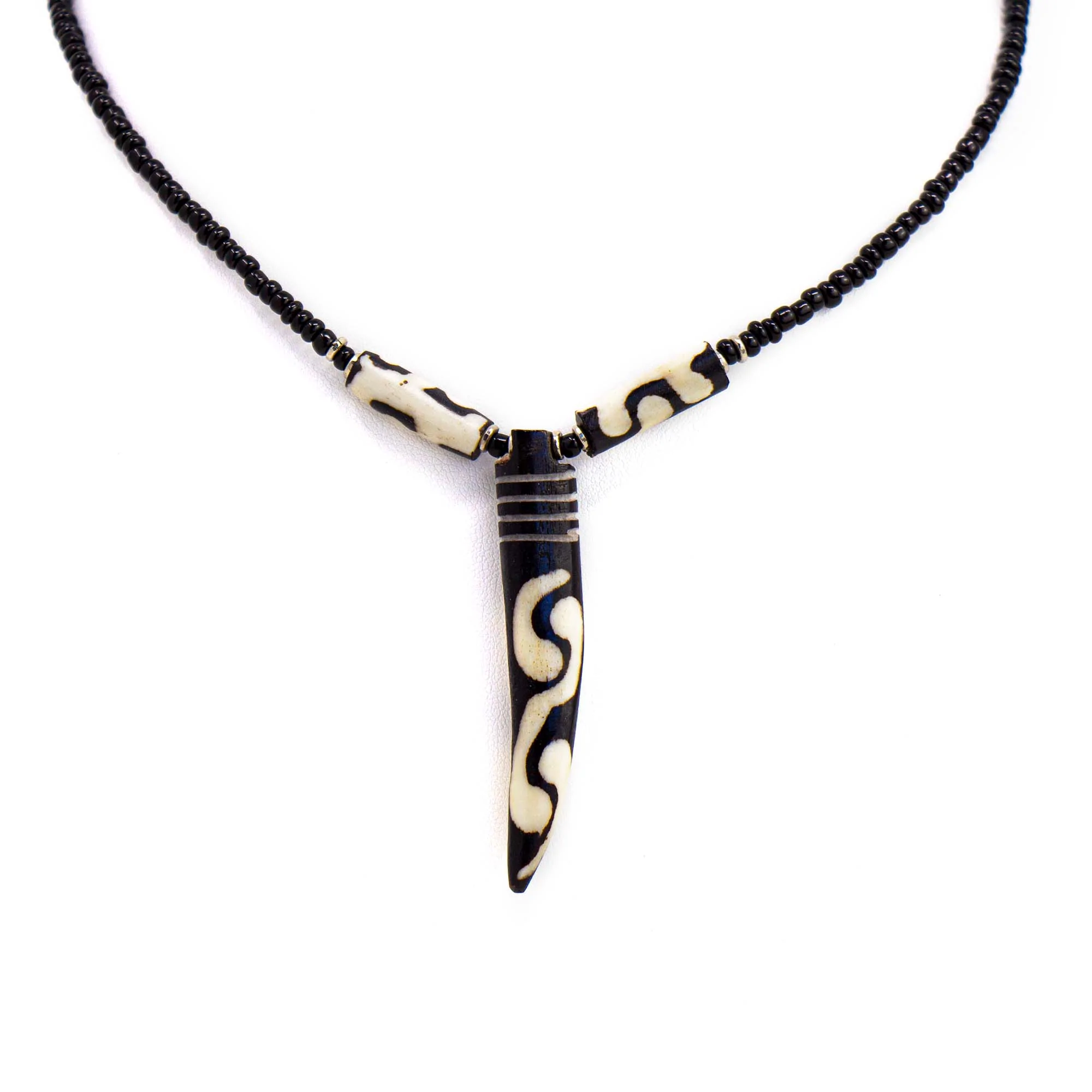 African Carved Bone Necklace made with traditional batik style technique.