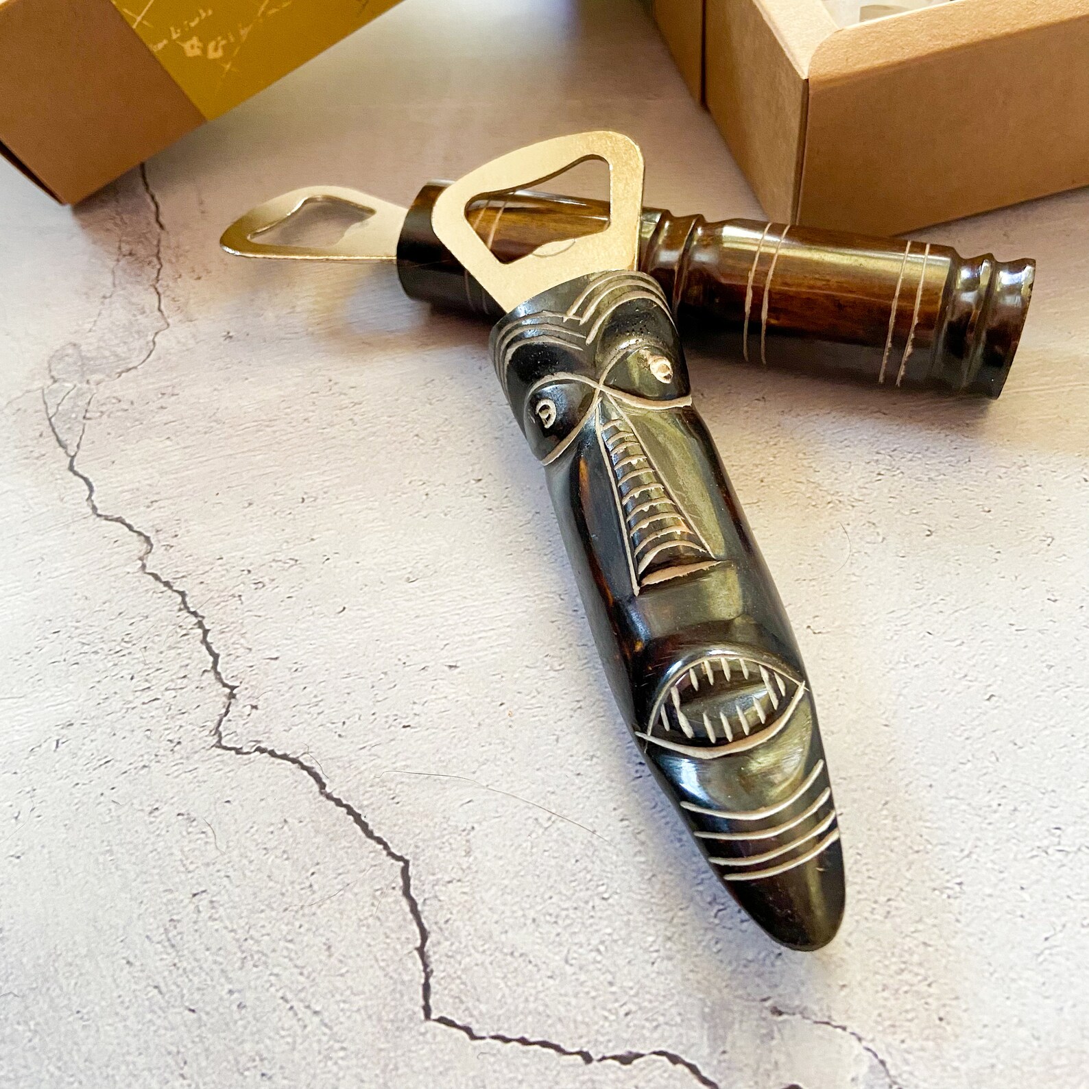 African Carved Bone Bottle Opener - Image 4
