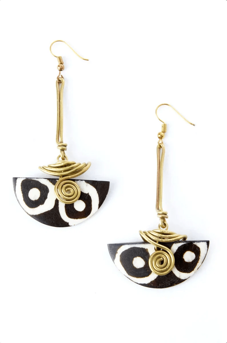Kenyan Tribal Bone Earring Set - Half Moon - Image 2