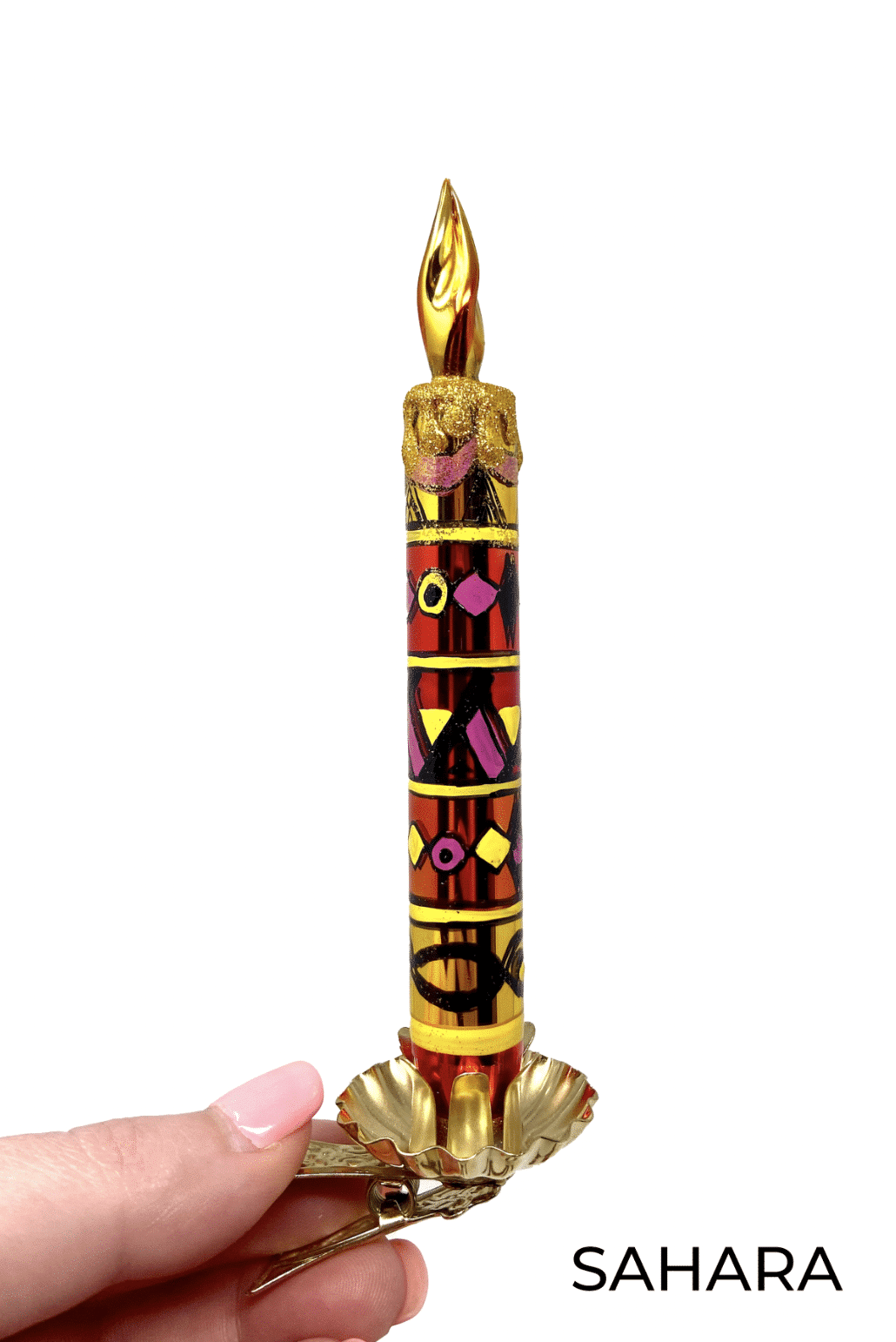 Clip On African Art Candle Glass Ornament Set/2 - Image 2