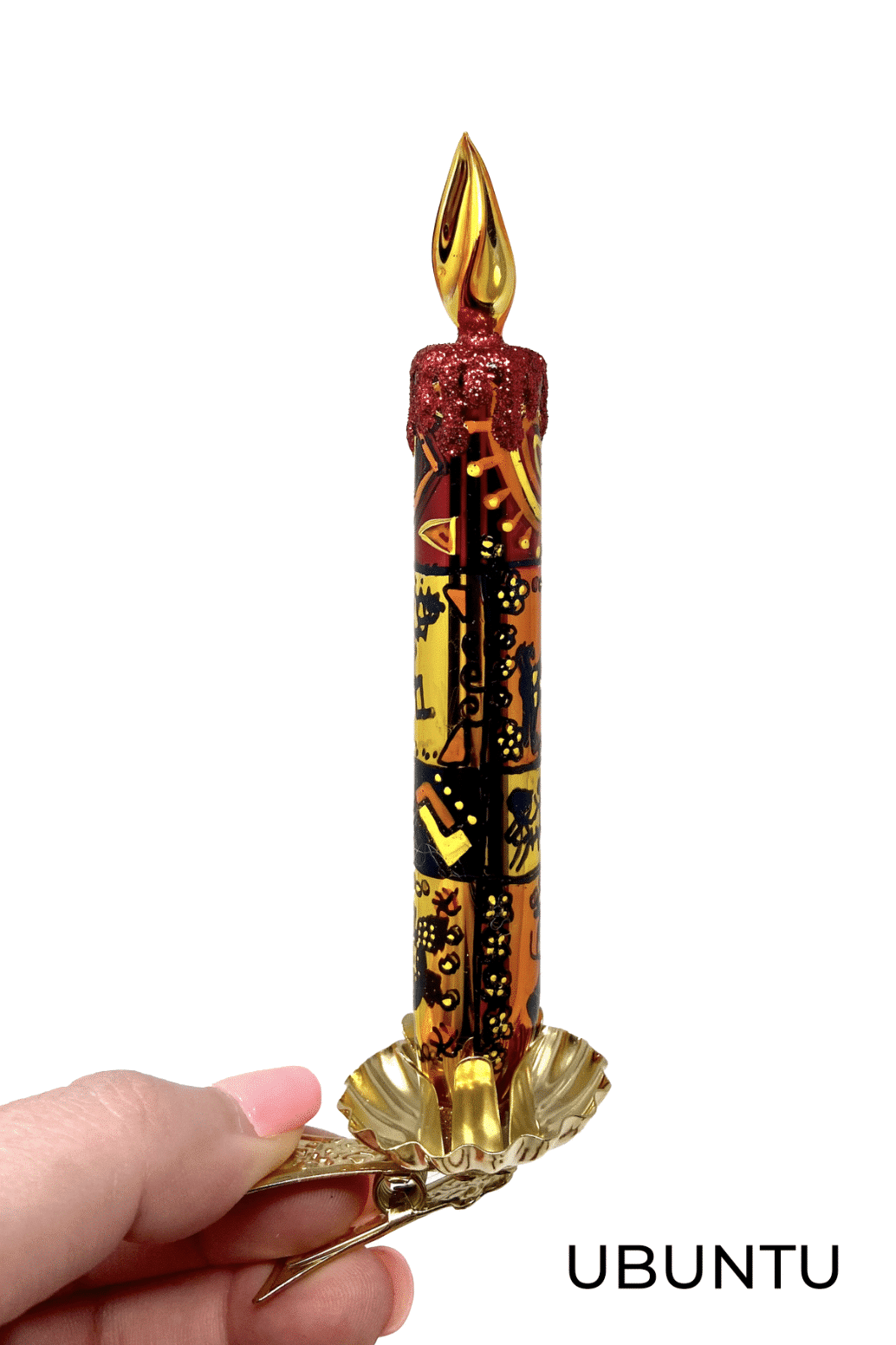 Clip On African Art Candle Glass Ornament Set/2 - Image 3
