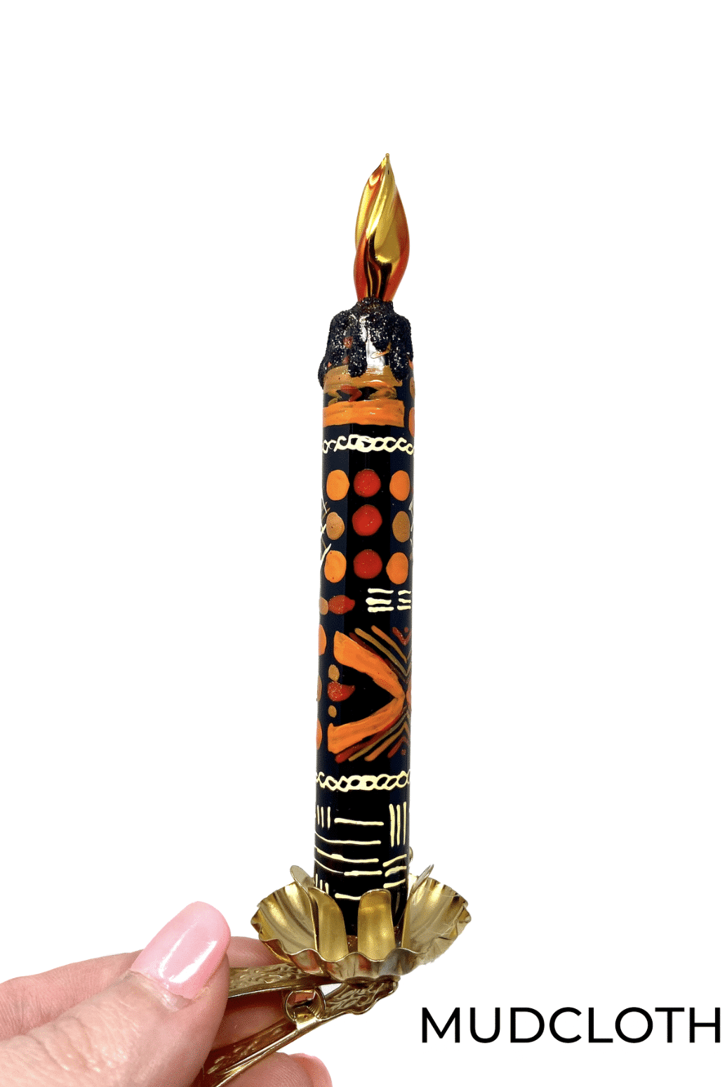 Clip On African Art Candle Glass Ornament Set/2 - Image 4