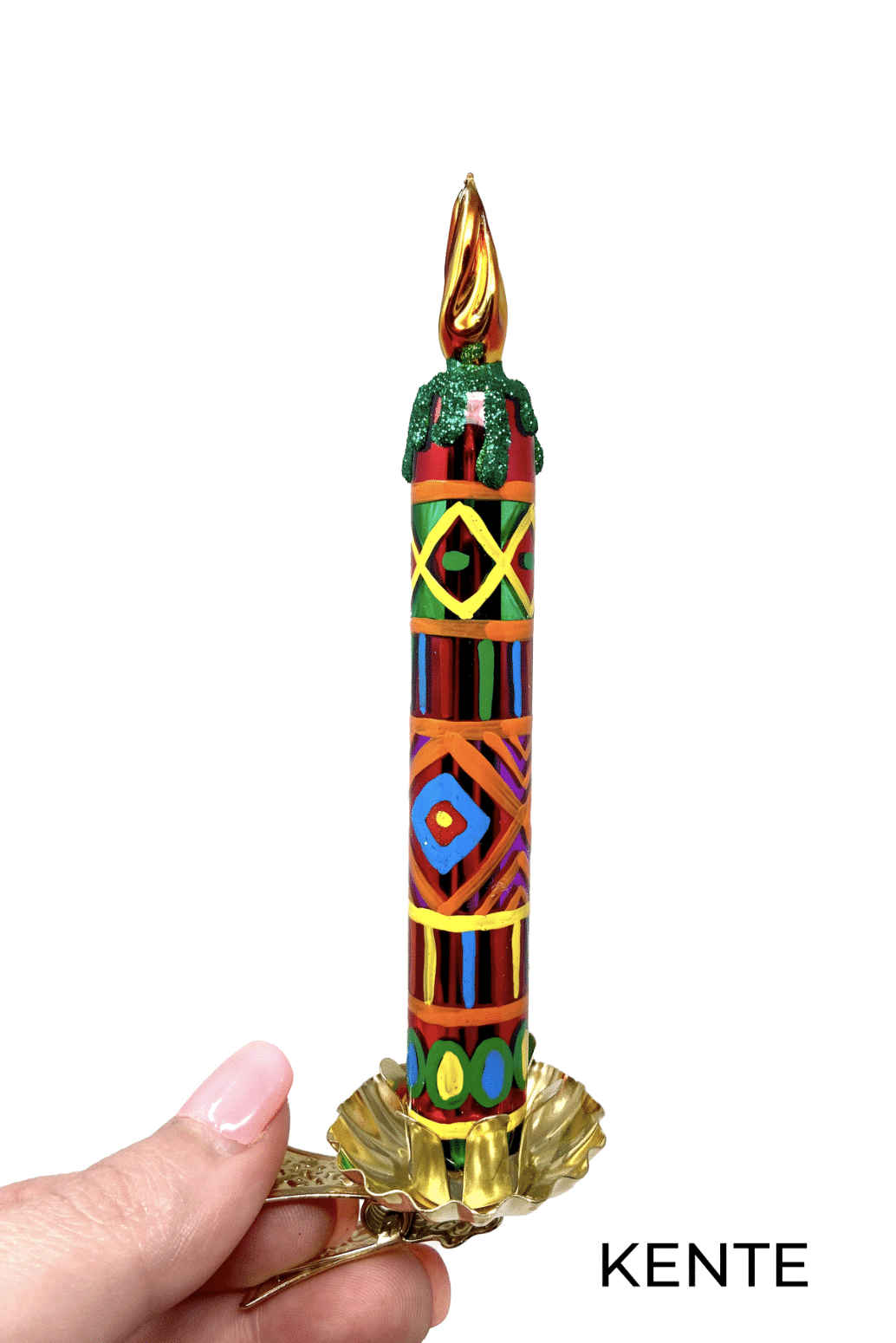 Clip On African Art Candle Glass Ornament Set/2 - Image 5